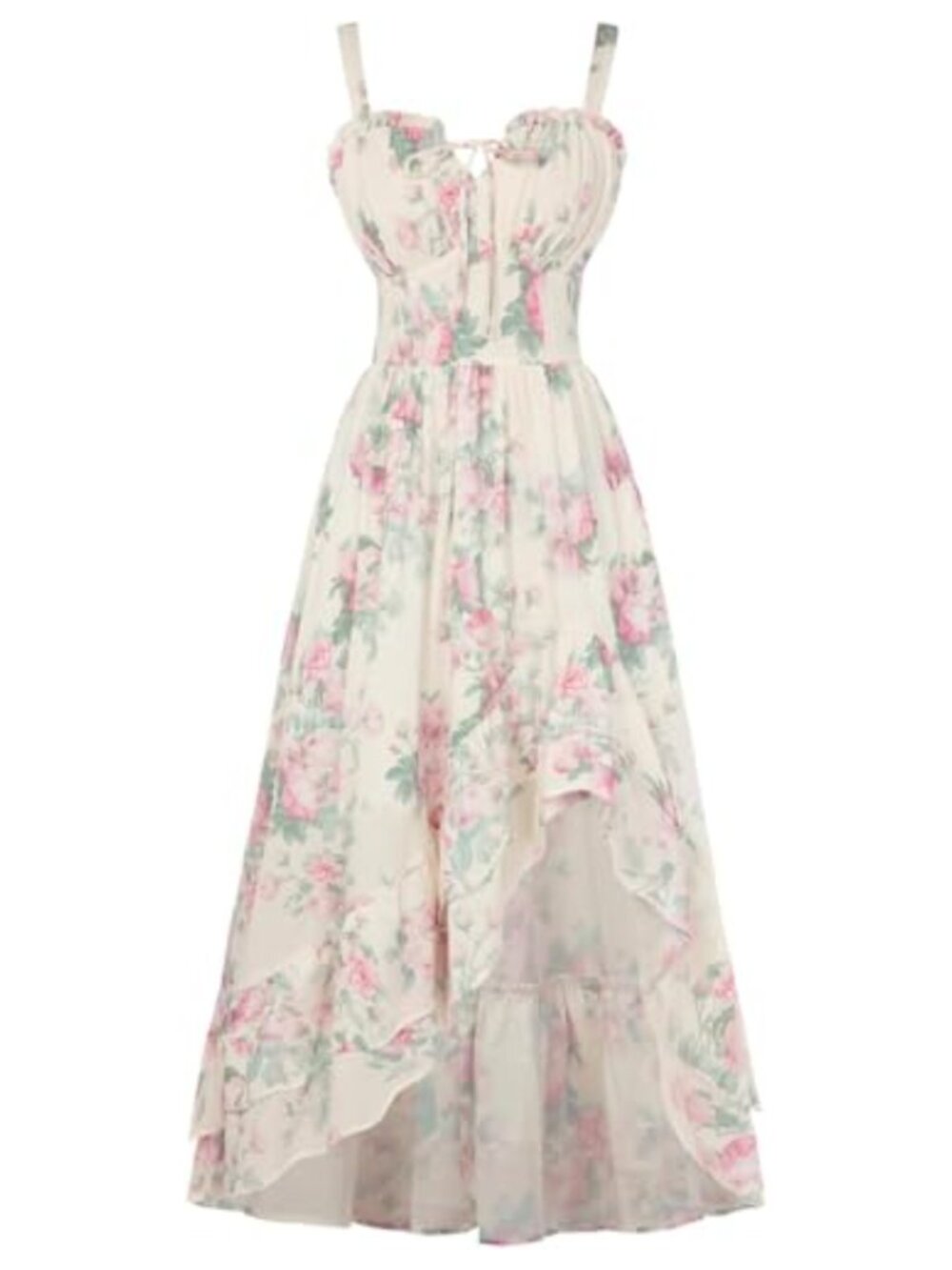 Chiffon Floral Sundress, Corset Style, Adjustable Spaghetti Straps, Smocked